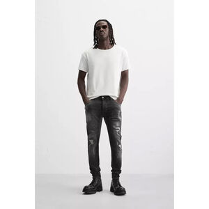 Zara Man Studded Distressed Jeans Size 30 Black